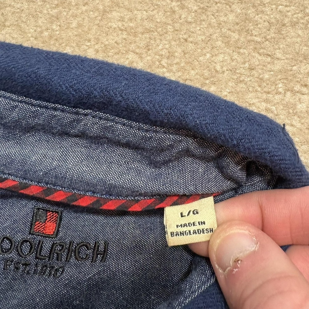 Vtg Woolrich Shirt Mens Large Blue Solid Flannel Button Up Long Sleeve Outdoor - Picture 4 of 8